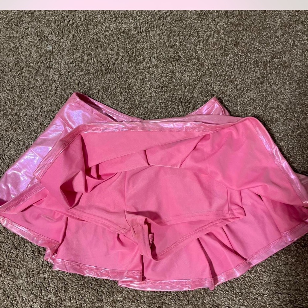 Pink Shiny Metallic Mini Skirt with Shorts - Picture 5 of 8